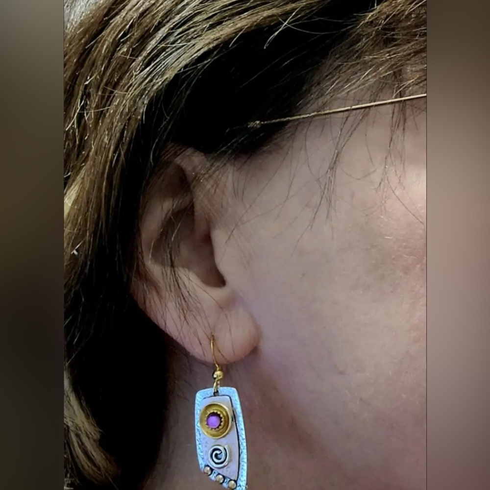 Vintage Inspired Bohemian Irregular Shape Metal Engraved Earrings Dangles Pierce